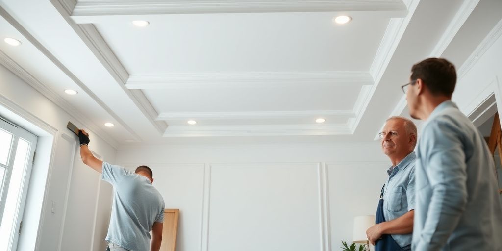 Làm việc thi công thạch cao chuyên nghiệp tại Hoàng Phong.