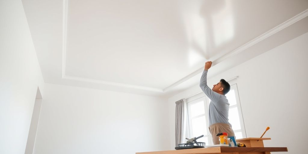 Làm trần thạch cao hiện đại trong phòng khách sáng sủa, tinh tế.