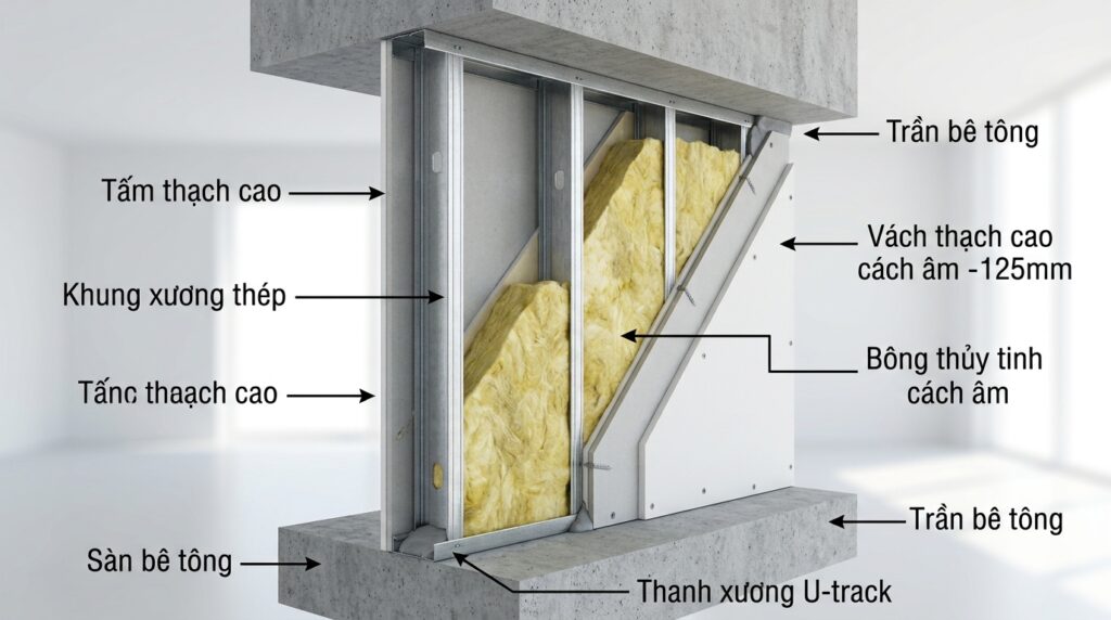 Bông thủy tinh dùng cách âm vách thạch cao