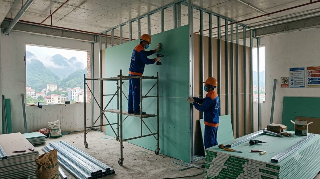 Quy trình thi công vách thạch cao chuẩn