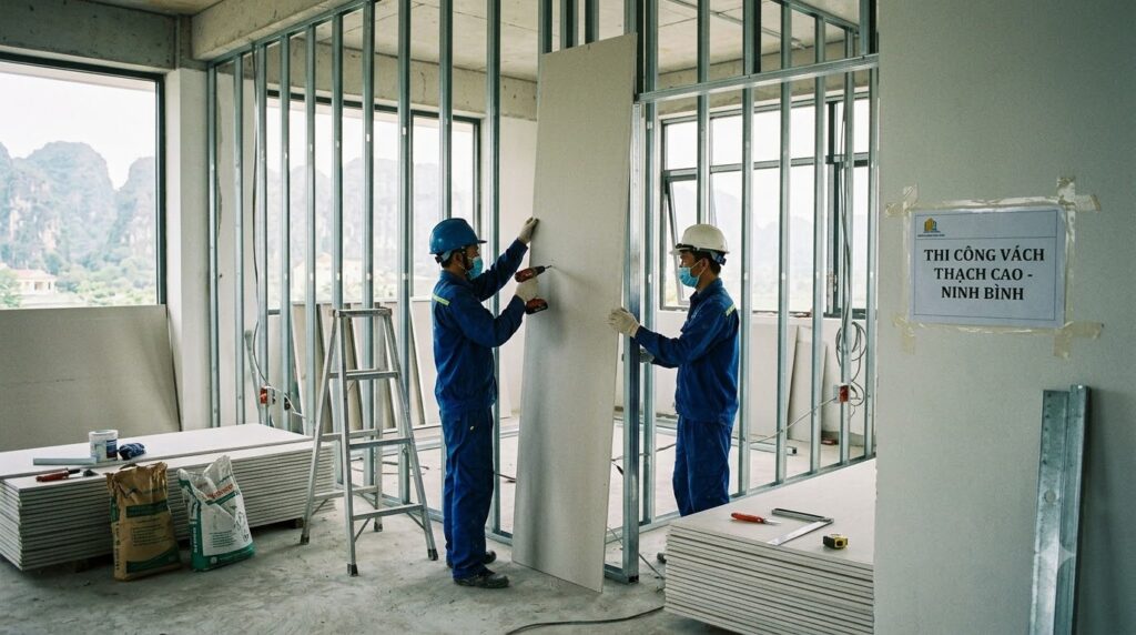 thi công vách thạch cao Ninh Bình