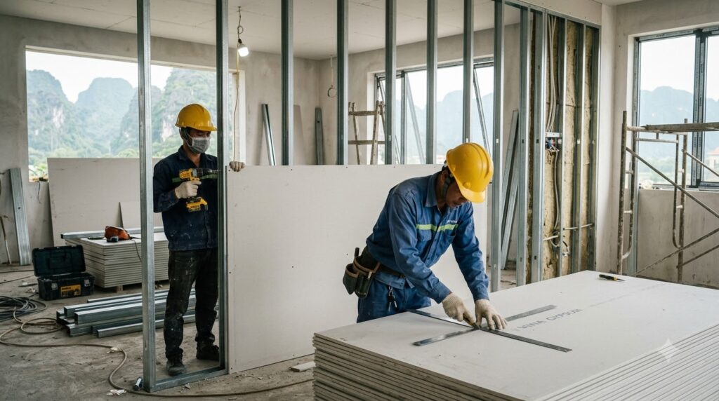 thi công vách thạch cao Ninh Bình
