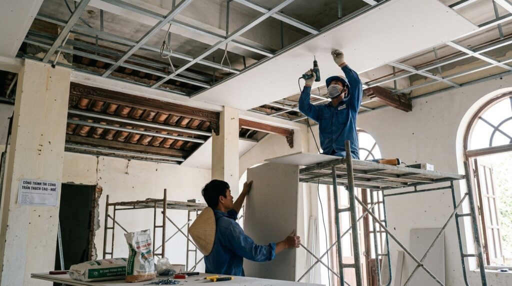 Quy trình thi công trần thạch cao chuẩn kỹ thuật chống nứt, võng