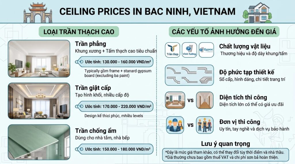 Bảng giá làm trần thạch cao tại Bắc Ninh (Tham khảo)