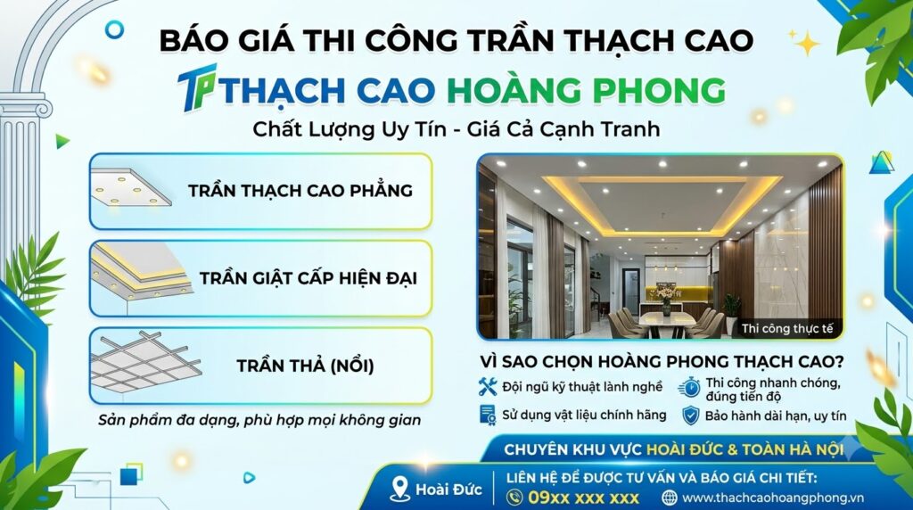Báo Giá Làm Trần Thạch Cao Hoài Đức Mới Nhất