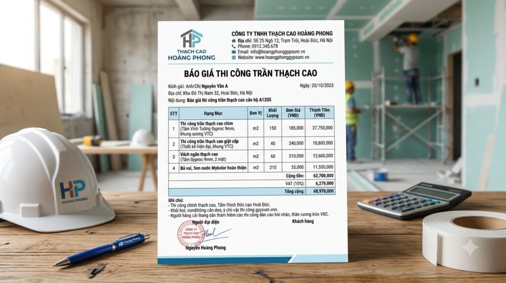 Bảng báo giá làm trần thạch cao Hoài Đức mới nhất (Tham khảo)